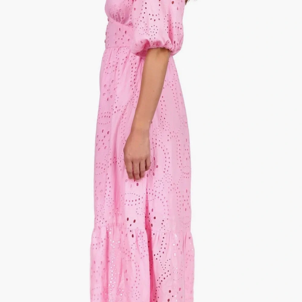 Sanctuary Ruffle Puff Sleeve‎ Eyelet Maxi Dress Pink Size 10 NWOT
